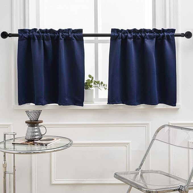Cafe Kitchen Curtains 36 Inches Long 2 Panels, Short Black Out Curtain by PICKLUC