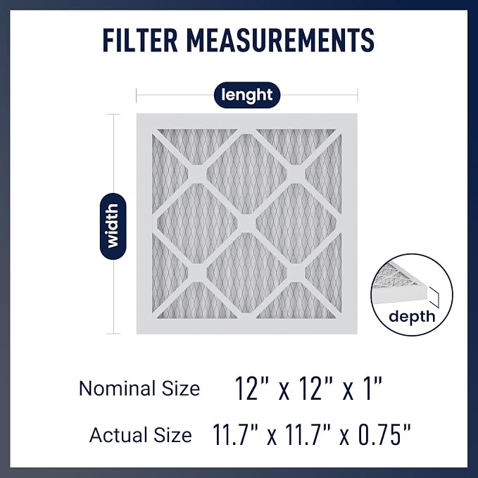 12x12x1 MERV 13 Air Filters, Actual Size: 11.7" x 11.7" x 0.75", Pleated Design - Image 2