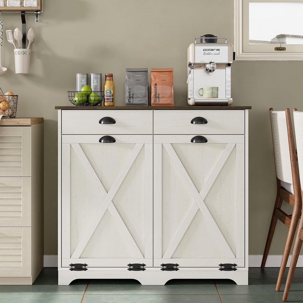 Furniouse Farmhouse Trash Can Cabinet, Double Tilt Out Trash Bin Cabinet with...