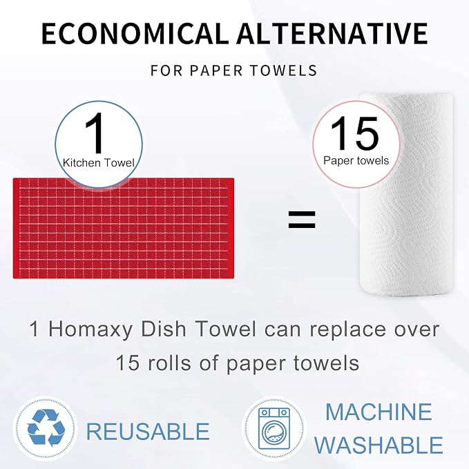 Homaxy 100% Cotton Terry Kitchen Towels, Checkered Designed, Soft and Super - Image 7