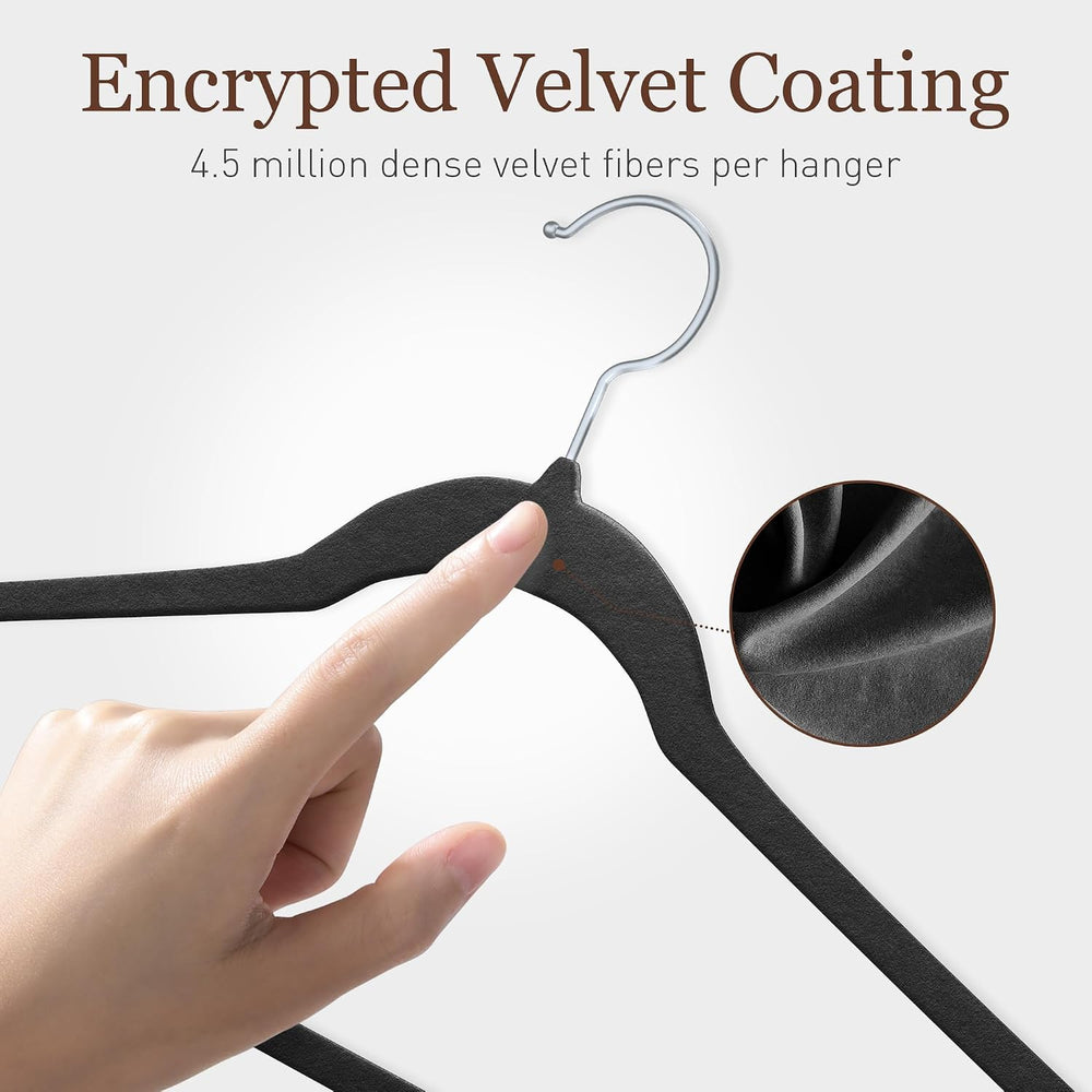 Velvet Hangers 200 Pack, 17.5" Non-Slip Clothes Hangers, Black