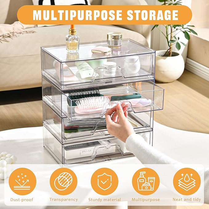 5 Pack Makeup Organizer Stackable, 12.1''L Bathroom Organizer and Storage - Image 5