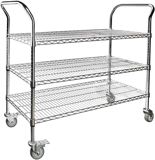 Northsky 3-Shelf Wire Utility Cart on Wheels, Chrome Finish Rolling Metal by NorthSky