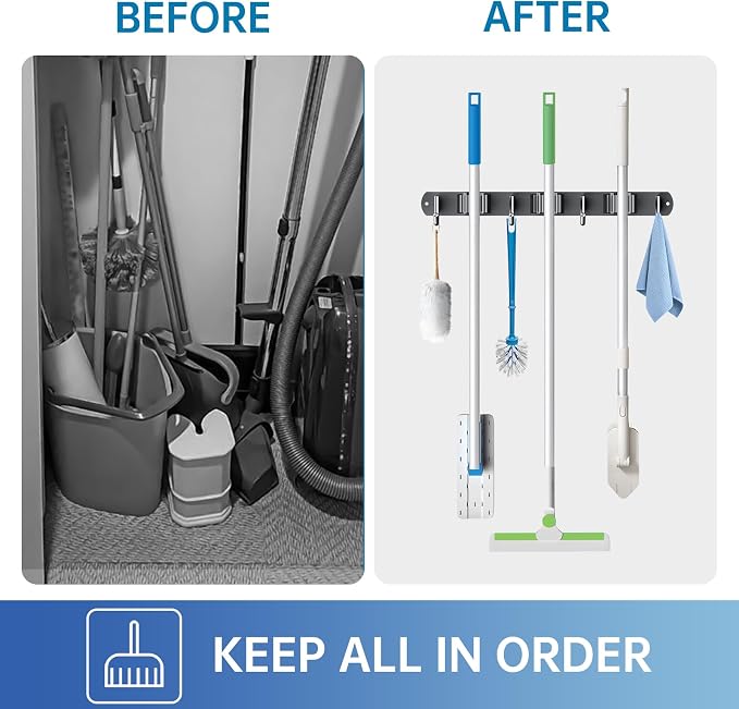 ZONGOOL Mop and Broom Holder Wall Mount, Broom Organizer Mop and Broom Storage - Image 5