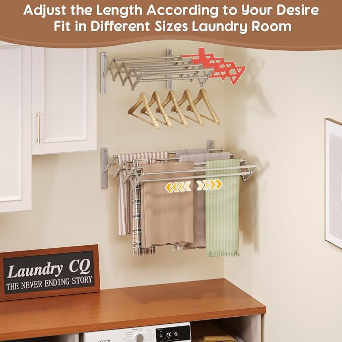 X-cosrack Wall Mounted Clothes Drying Rack, Wide Large Rustproof Retractable - Image 2