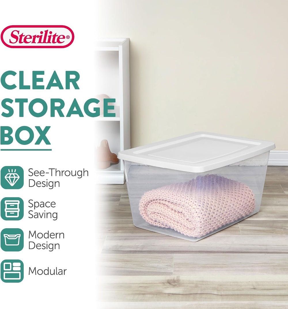 Sterilite Clear Storage Box Stackable Tote, 58 Quart, 12-Pack