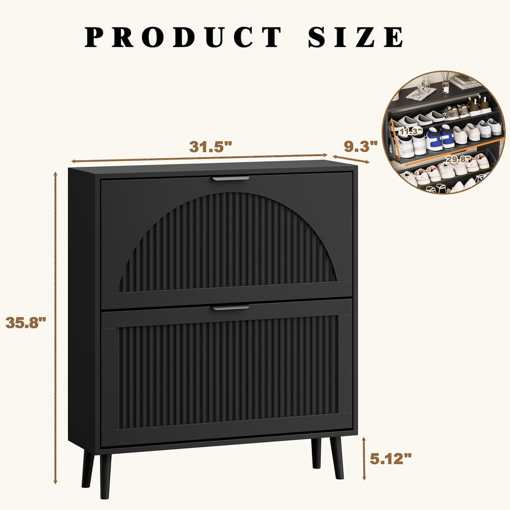 Shoe Storage Cabinet with 2 Flip Drawers, Narrow Wood Shoe Organizer Cabinet ...