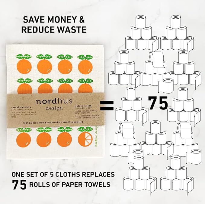Nordhus Design Swedish Dishcloths, 5 Pack Oranges, Made in Sweden - Image 3