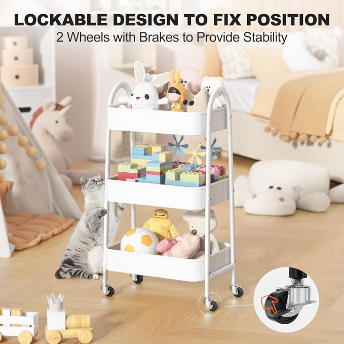 EAGMAK 3 Tier Rolling Cart Under Desk, Large Metal Storage Cart - Image 5
