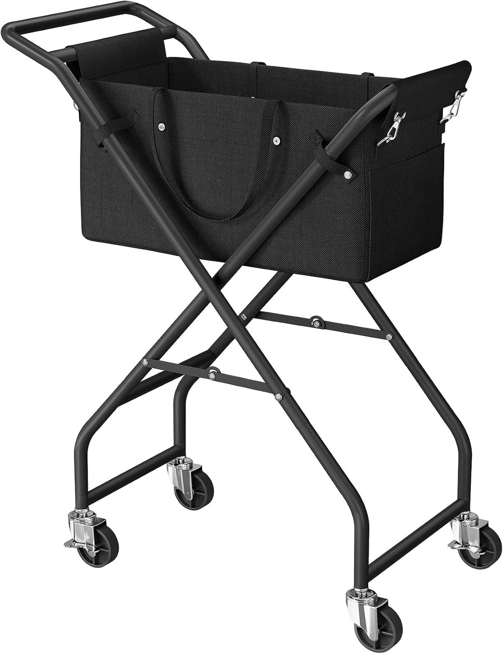 No-Bend Laundry Cart- Rolling Hamper with Locking Wheels & Handle, Foldab...