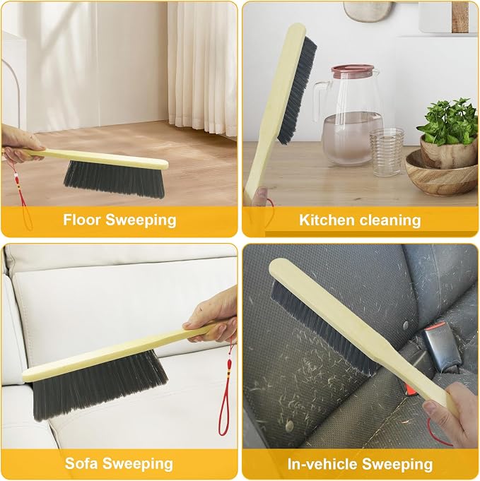 2 Piece Wooden Hand Broom, Dust Brush, Bench Brushes, Soft Bristles, Long - Image 4