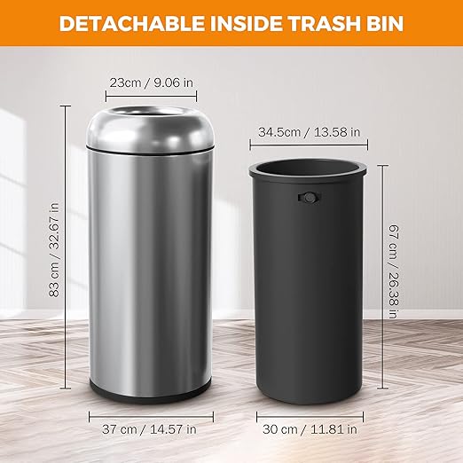 BEAMNOVA 16.5 Gallon Trash Can Black Open Top Outdoor Indoor Commercial - Image 2