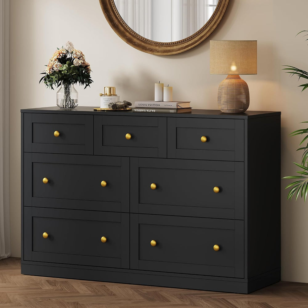 RoyalCraft 7 Drawer Dresser, Black Dresser for Bedroom, Wood Chest of Drawers...