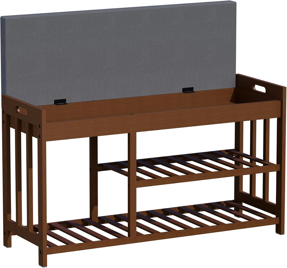 Shoe Rack Bench for Entryway, Bamboo Shoe Storage Bench with Cushion