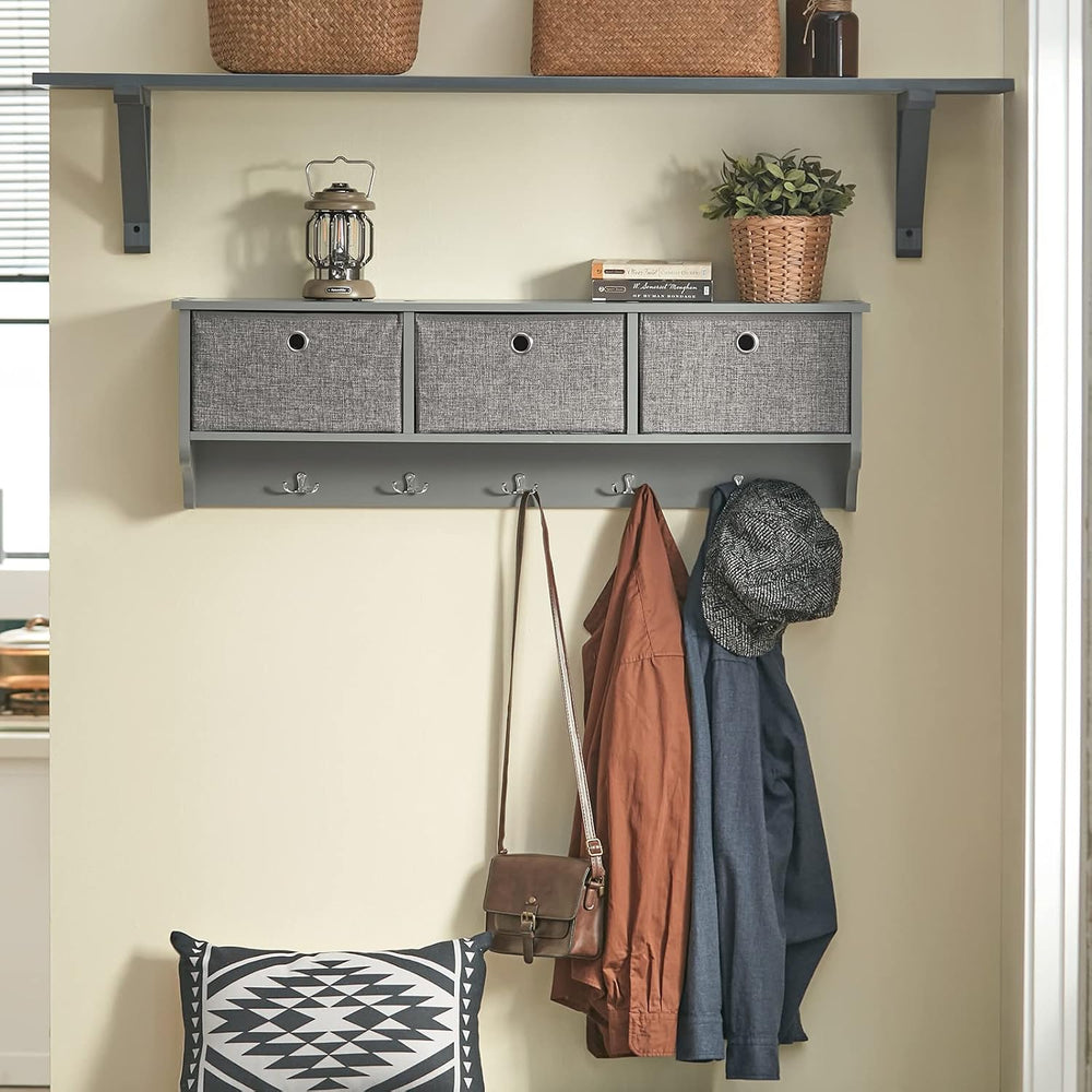 SoBuy Wall Shelf with Hooks, Coat Rack Wall Mount with Shelf Entrywall Storag...