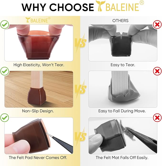 BALEINE 32 Pack Silicone Chair Leg Floor Protectors, Stool Leg Protectors Cap - Image 3