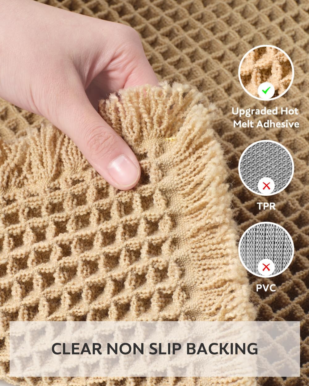 tchdio Waffle Bath Mat Rug, Super Absorbent Non Slip Bath Mats Ultra Soft Bathmat Machine Washable Bathroom Rugs with Tassels, Bath Rugs for Bathroom Floor Beside Tub, 17" x 24", Brown