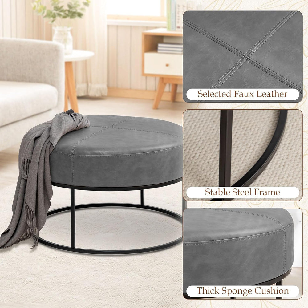 BALLIAA Modern Round Coffee Table, Farmhouse Ottoman for Living Room, Large V...