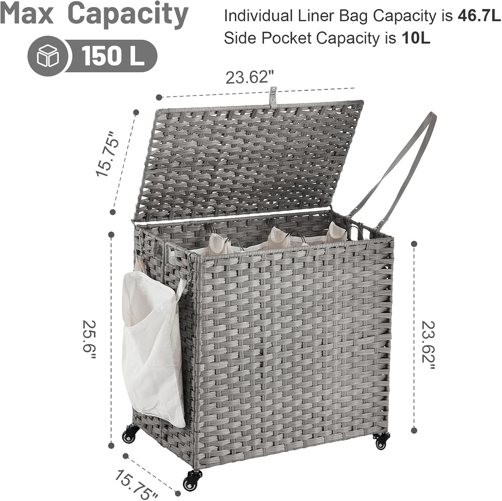 Laundry Hamper with Wheels, 39.6 Gallon(150L) Rolling Laundry Basket with Lid...