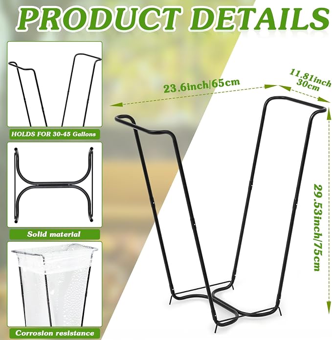 Gisafai 2 Pieces Metal Leaf Bag Holder Stand Portable Trash Bag Holder Frame - Image 2