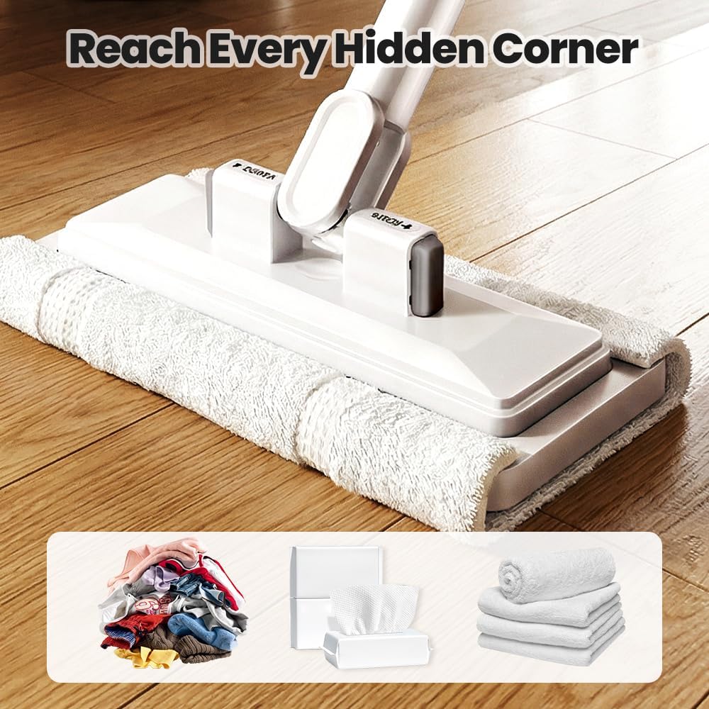 2026 New Hands-Free Multi-Purpose Flat Mop, Disposable Dust Mini Mop with 10 Reusable Cloths, 53'' Disposable Dust Mop Convenient Cloth Changing Mini Mop, Handle Flat Mopping for Floor (43’‘+5Cloths)