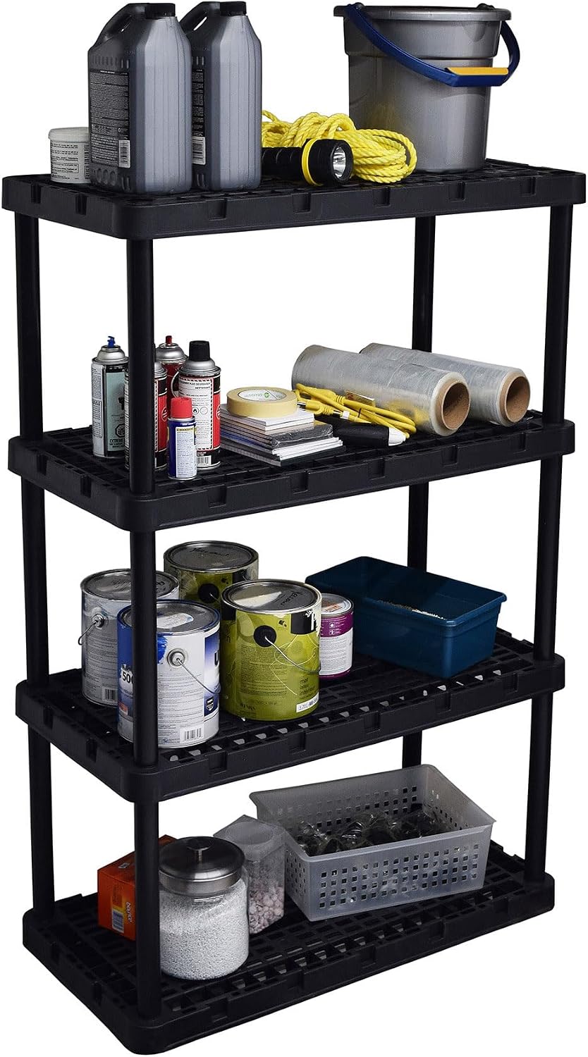 Gracious Living 4 Pack Heavy-Duty Storage Shelves, Knect-A-Shelf 4-Shelf Vent...