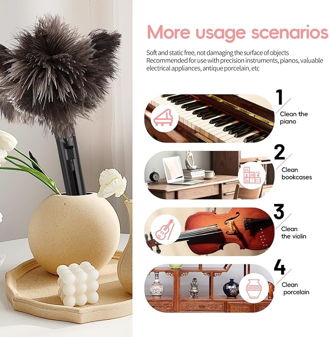 Retractable Feather Duster-Genuine Ostrich Feathers, Anti-Static, Reusable - Image 6