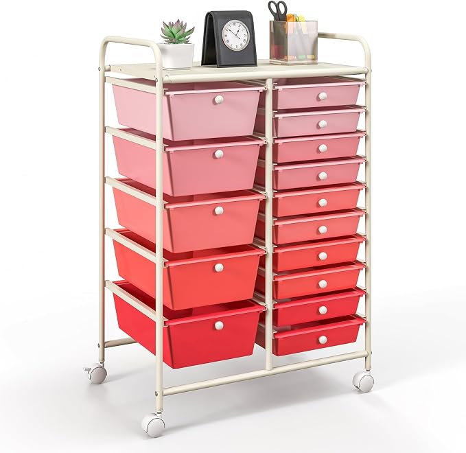 GOFLAME 15-Drawer Rolling Storage Cart, Utility Cart by GOFLAME