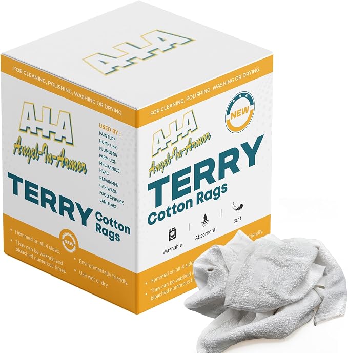 Angel-in-Armor White Terry Cloth Rags – 25lb Bulk Box of 100% Cotton Cleaning by A-I-AAngel-In-Armor