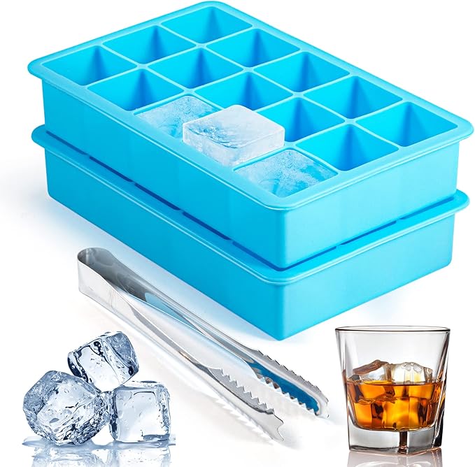 2 Pack Ice Cube Trays, ZDPMK Silicone Easy Release Flexible Molds 15 Ice Cubes by ZDPMK