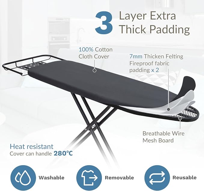 Ironing Board 48" x 15" with Retractable Iron Rest, RAINHOL Heavy Duty Full - Image 4