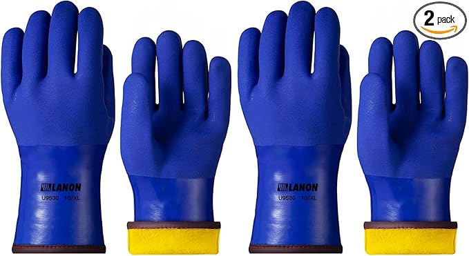 LANON PVC Coated Cold Proof Heavy Duty Gloves, Waterproof Warm Work Gloves by LANONProtection