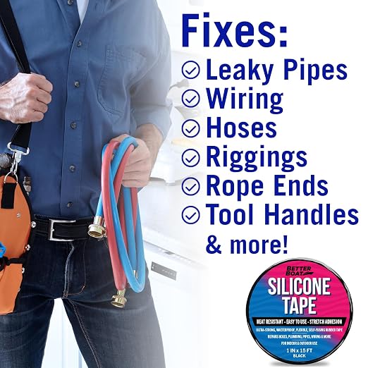 Black Heavy Duty Silicone Tape, Self-Fusing Rubber Hose and Plumbing Water Pipe - Image 3