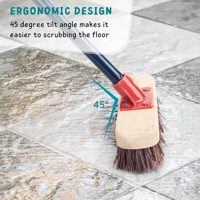 Deck Brush with Long Handle, Bathroom Cleaning, Outdoor Floor Scrubber - Image 2