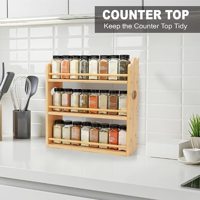 3 Tier Bamboo Spice Rack, Spice Rack Organizer, Seasoning Jars Rack Shelf Spice - Image 4