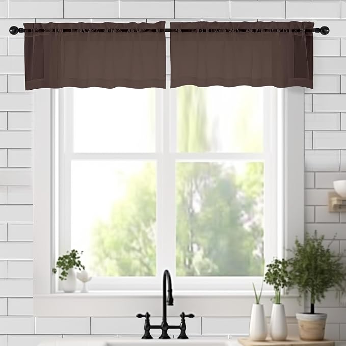Chyhomenyc Sheer Valances for Windows 2 Pieces, 42Wx14L Inches Brown Small by Chyhomenyc