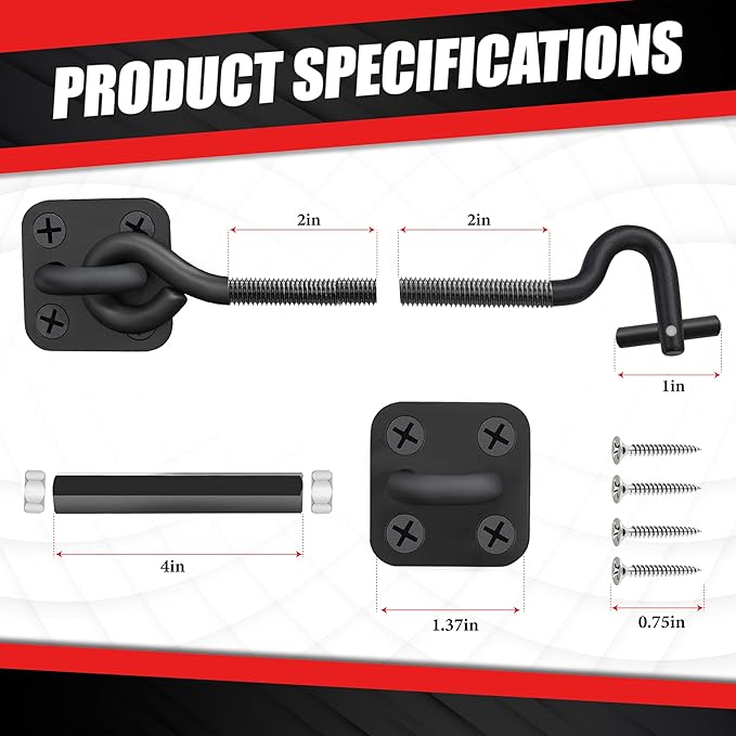 6”-10” Cabin Hook Eye Latch Gate, Heavy Duty 4 Mounting Points Bracket - Image 4