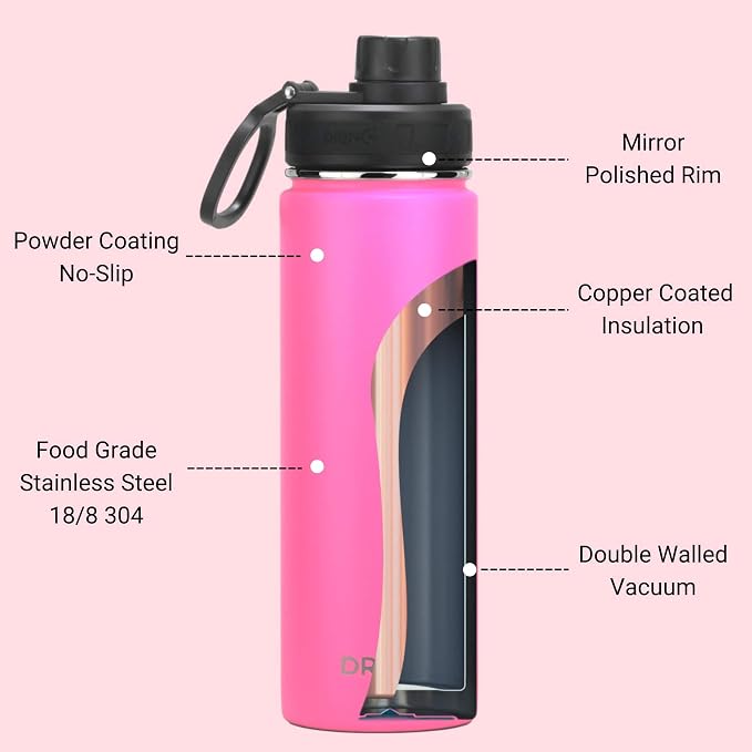 DRINCO Stainless Steel Water Bottle Spout Lid Vacuum Insulated Double Wall - Image 5