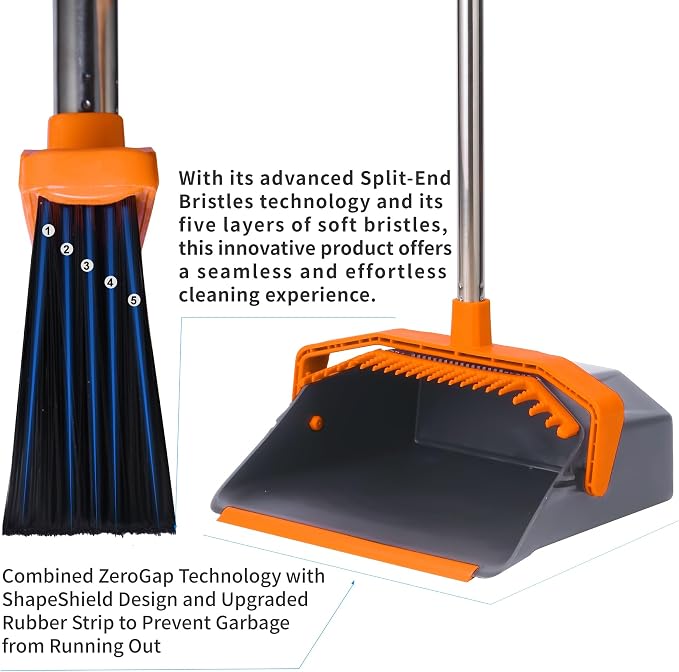 Broom and Dustpan Set with 51'' Long Handle, Upright Broom and Dustpan Combo - Image 3