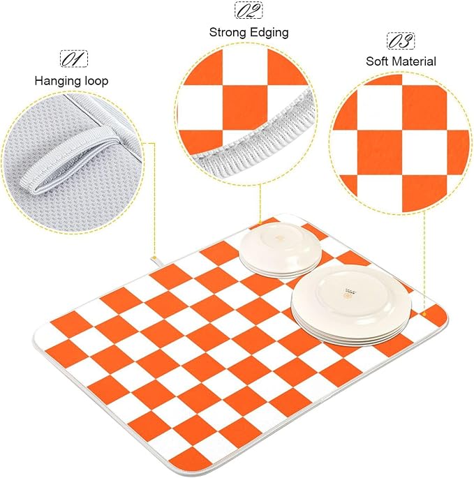 Burnt Orange Chessboard Dish Drying Mat - Image 4