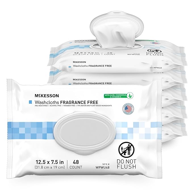 McKesson Washcloth Wipes for Adults, Unscented Disposable Wash Cloths for Body by McKesson