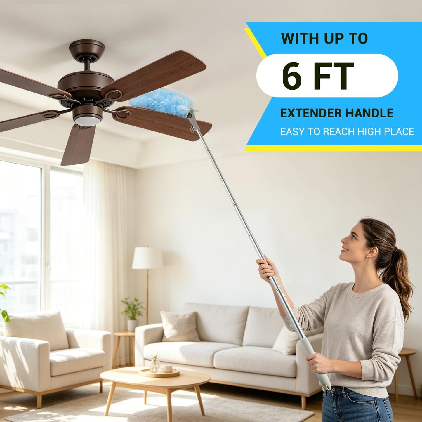 Duster Kit with 6 Ft Extendable Handle & 20 Refills - Long Reach Microfiber Dusters for Cleaning High Ceilings, Fans, Blinds,Wall - Traps 4X More Dust - Complete Dusting Wand for Home Office