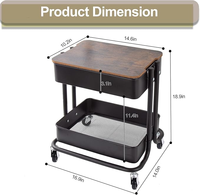 Melody House 2-Tier Metal Utility Rolling Cart Storage Organizer - Image 6