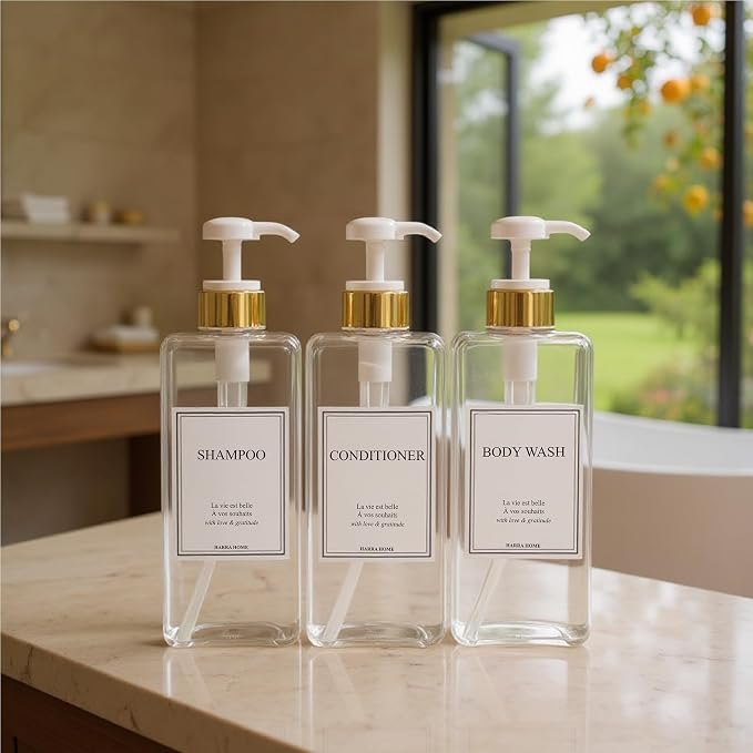 Modern Gold Design Large 27 oz Shampoo and Conditioner Dispensers - Image 4