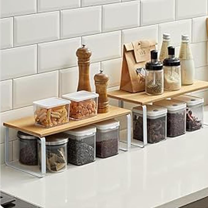 Cabinet Organizer Shelf, Kitchen Counter Storage, 2-Piece Set, Stackable Spice - Image 2