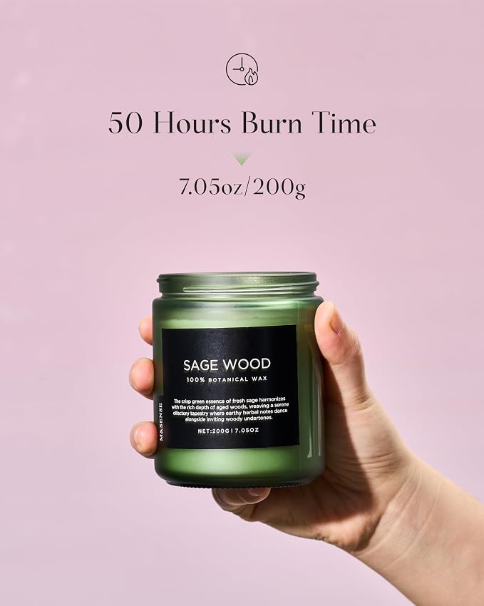 M&SENSE Sage Wood Scented Candle, 7.05oz 50 Hours Long Lasting Clean Non Toxic - Image 3