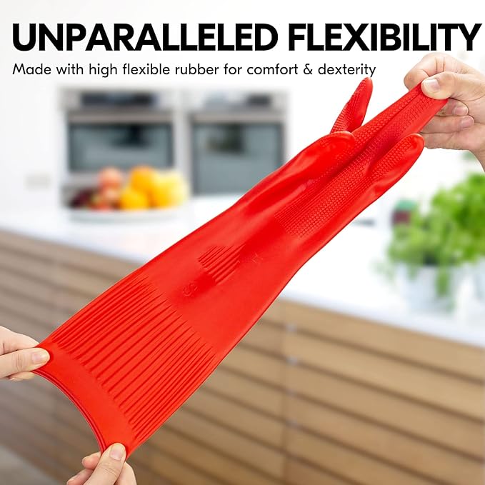 Vgo... 1-Pair Dishwashing Gloves, Reusable Household Gloves, Kitchen Gloves - Image 3