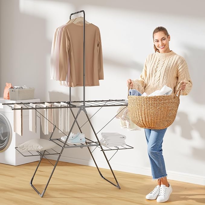 Bigzzia Clothes Drying Rack Foldable, 68.9Inch High Hanger Laundry Drying Rack - Image 7