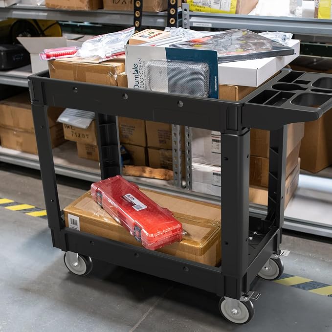 2 Tier Plastic Rolling Cart Utility Cart on Wheels, Heavy Duty Tool Carts - Image 2