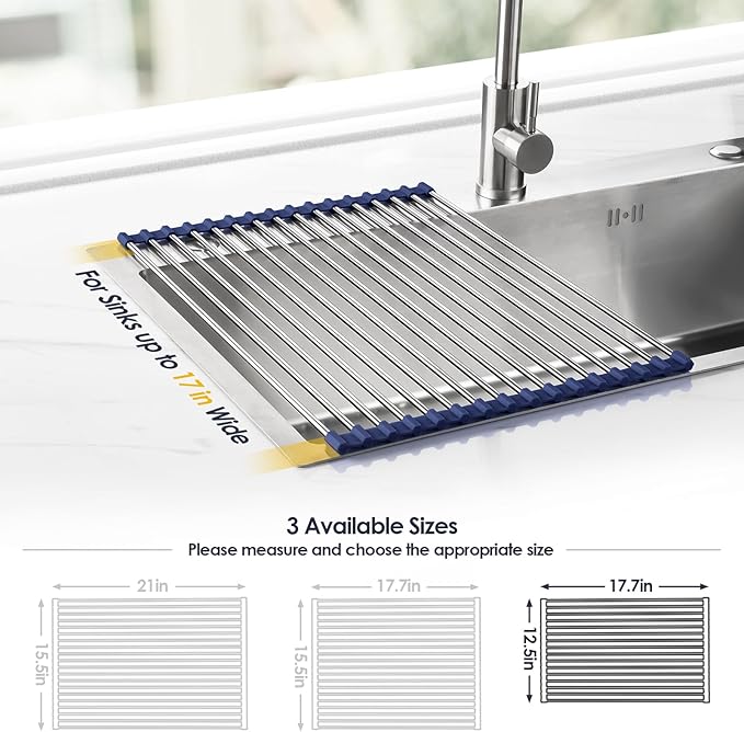 Tomorotec 17.7" x 12.5" Roll Up Dish Drying Rack Over Sink Drying Rack Sink - Image 4